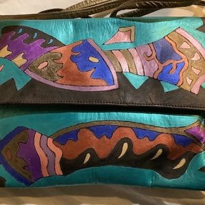 K. Lee Manuel hand painted purse NEW vintage 1980’s leather metallic